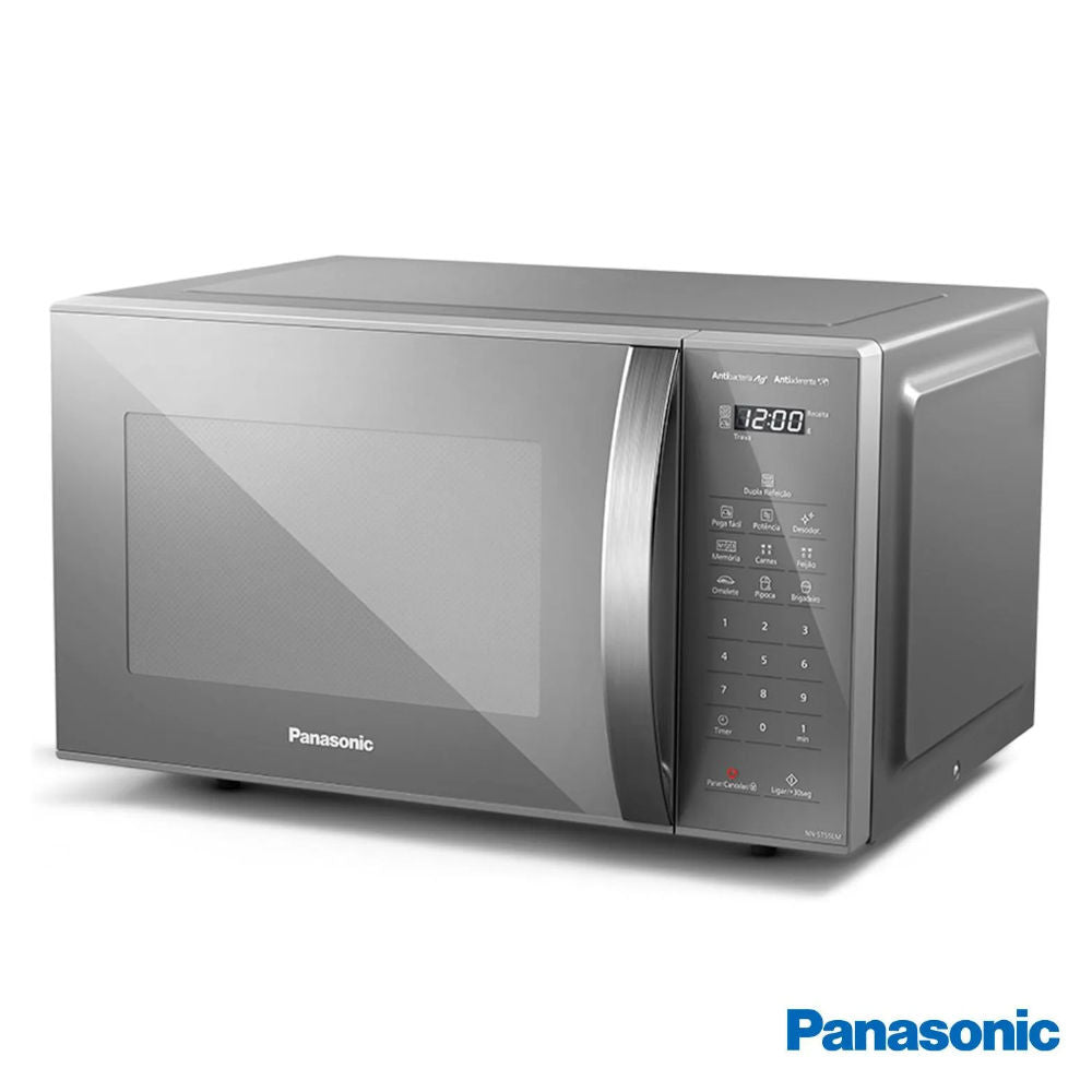 Microondas Panasonic Dupla Refeição 27L 220V 800W Antibacteria AG Antiaderente Prata - NN-ST55LMRU